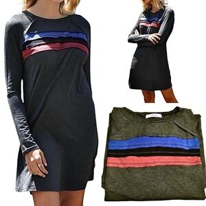 Cherish T-Shirt Dress Color Striped Long Sleeve Charcoal Color New! Select Size